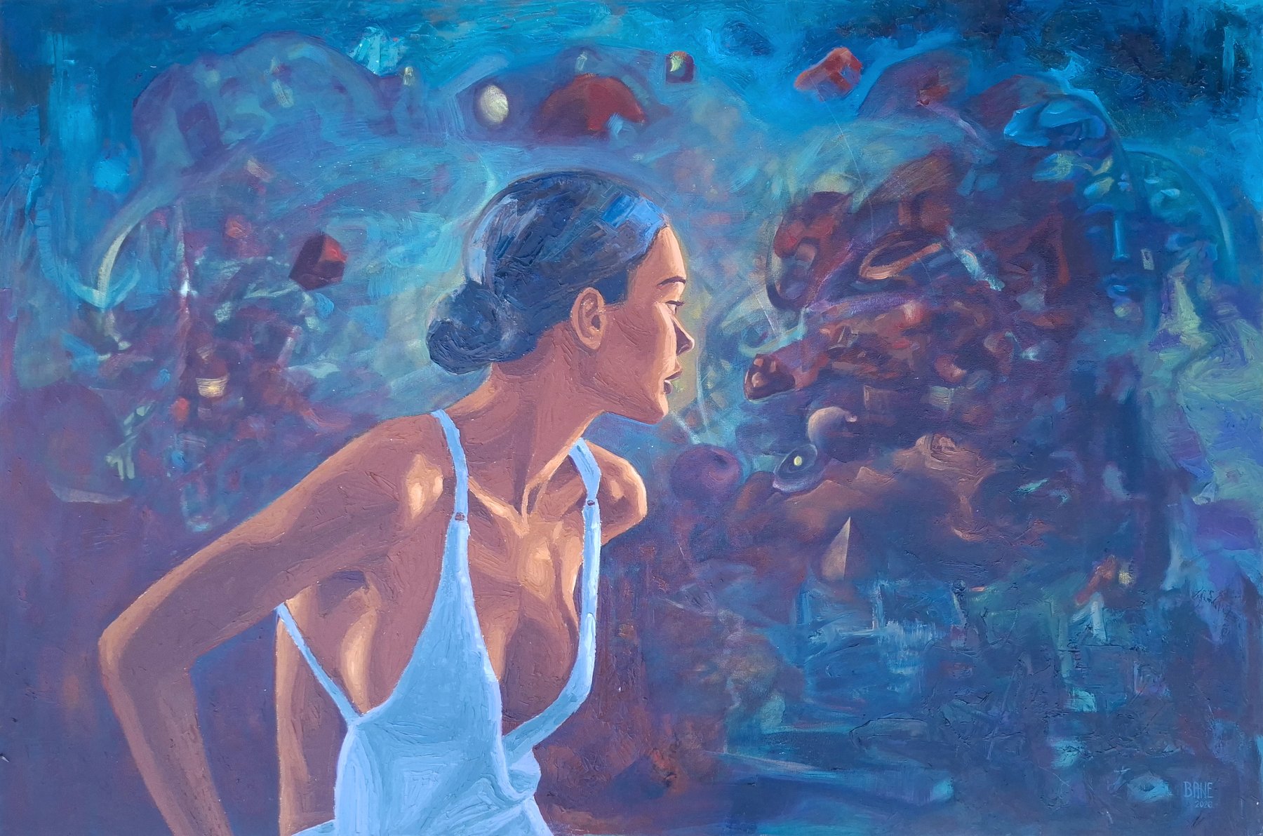 Inner Dialogue, oil on canvas, 120 × 80 cm, 2026