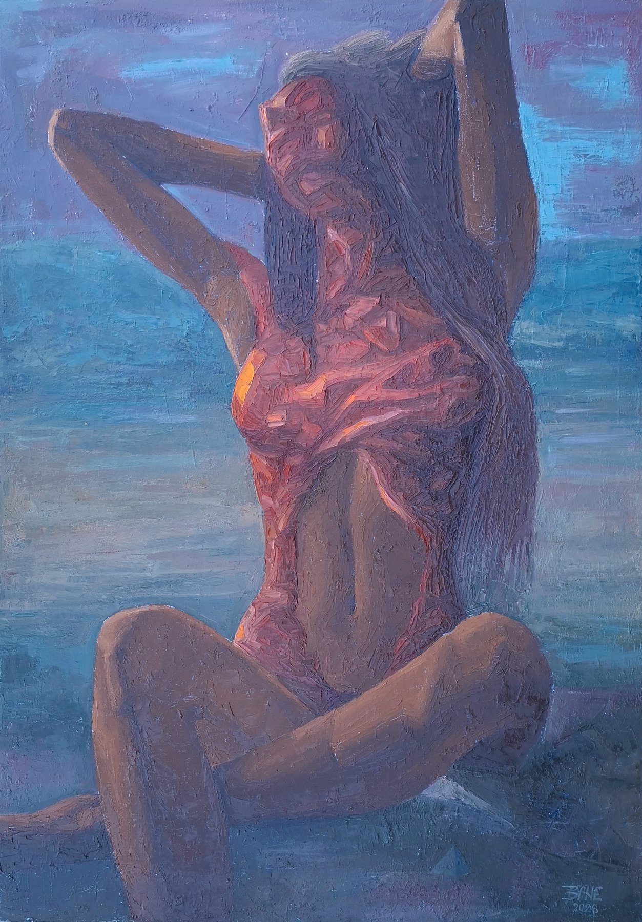 Ember by the Sea, oil on canvas, 70 × 100 cm, 2026